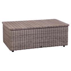 Noelani Coastal Natural Teak Top Woven Wicker Rectangular Outdoor Coffee Table