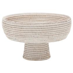 Londyn Coastal Whitewashed Rattan Footed Serving Bowl - Small