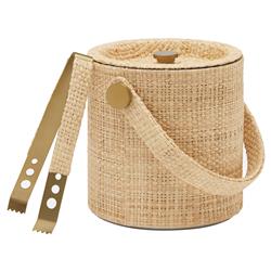 Barth Coastal Beach Natural Raffia Gold Ice Bucket with Tongs