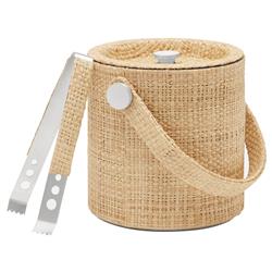 Barth Coastal Beach Natural Raffia Silver Ice Bucket with Tongs