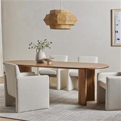 Mika Mid Century Light Brown Acacia Wood Cream Performance Dining Collection