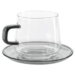 Faye Modern Classic Grey Glass Tea Cup and Saucer - Set of 4