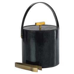 Fabiola Mid Century Blue Leather Gold Brass Ice Bucket with Tong