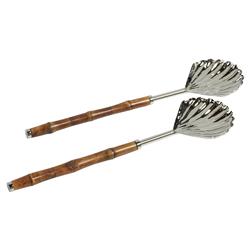 Fleur Coastal Beach Silver Stainless Steel Brown Bamboo Handle Server Set