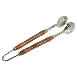 Fleur Coastal Beach Silver Stainless Steel Brown Bamboo Handle Ice Tong