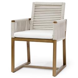 Palecek San Martin Coastal White Teak Taupe Woven Rope Outdoor Dining Chair
