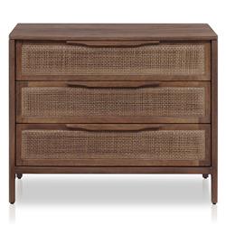 Rhian Coastal Beach Brown Mango Wood Woven Cane 3 Drawer Nightstand