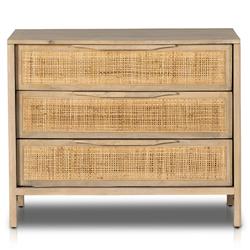 Rhian Coastal Beach Natural Mango Wood Woven Cane 3 Drawer Nightstand