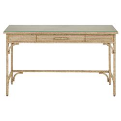 Jesse Coastal Beach Glass Top Natural Abaca Rope 1 Drawer Desk
