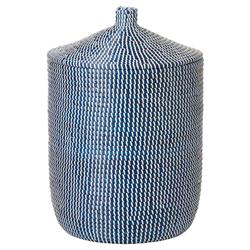 Pigeon and Poodle Roslyn Coastal White Woven Navy Seagrass Tall Floor Basket