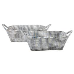 Pigeon and Poodle Roslyn Navy Woven Whitewashed Seagrass Basket - Set of 2