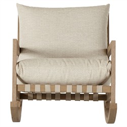 Addison Coastal Beach Beige Upholstered Brown Teak Wood Outdoor Rocking Chair