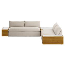 Cee Beige Upholstered Outdoor Sectional with End and Coffee Table - 127"Wx127"D