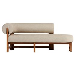 Carlo Mid Century Beige Upholstered Natural Teak Outdoor Chaise - LAF