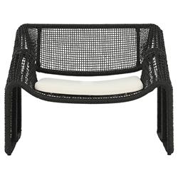 Lani Coastal Beach White Cushion Black Woven Wicker Outdoor Lounge Chair