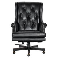 Harry Rustic Lodge Black Upholstered Leather Button Tufted Swivel Office Chair