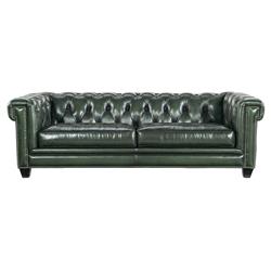 Harry Rustic Lodge Green Upholstered Leather Nailhead Tufted Sofa - 96"W