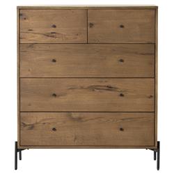 Alina Rustic Lodge Brown Wood Dark Grey Iron 5 Drawer Tall Chest Dresser