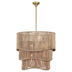 Nimes Coastal Beach Natural Woven Rattan Shaded Chandelier