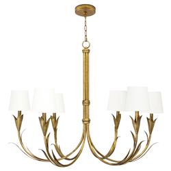 River Reed French Antique Gold Leaf Steel Linen Shade Chandelier