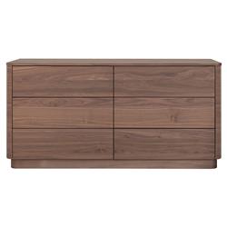 Rex Coastal Beach Brown Walnut Wood 6 Drawer Double Dresser