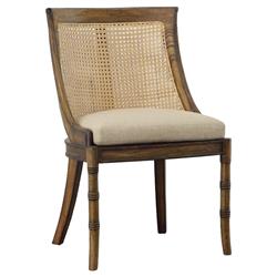 Aspyn Coastal Beige Upholstered Cane Back Brown Mahogany Wingback Side Chair