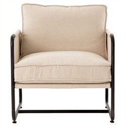 Open Box Penelope Modern Classic Ivory Cushion Black Iron Occasional Arm Chair