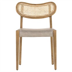 Open Box Nila Coastal Beige Upholstered Solid Wood Woven Cane Dining Side Chair