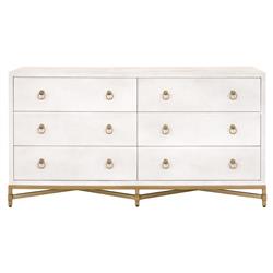 Simon Modern Pearl White Faux Shagreen Brushed Gold 6 Drawer Double Dresser