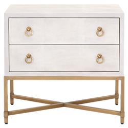 Simon Modern Pearl White Faux Shagreen Brushed Gold Metal 2 Drawer Nightstand