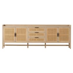 Corazon Coastal Beach Natural Mango Wood Frame Woven Cane 4 Door Sideboard