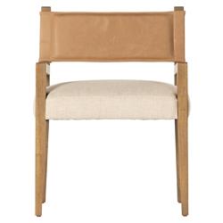 Ely Rustic Cream Performance Seat Beige Wood Leather Dining Arm Chair