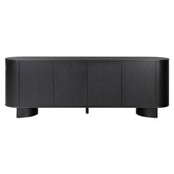 Paris Rustic Lodge Black Solid Acacia Wood 4 Door Oval Sideboard