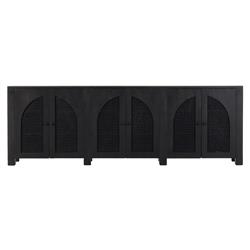 Kashton Mid Century Black Solid Mango Wood Arched Woven Cane 6 Door Sideboard
