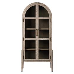 Ivan Mid Century White Solid Oak Wood 2 Glass Door Arched Display Case