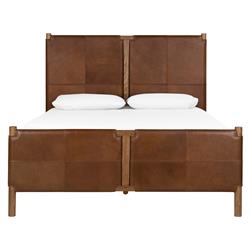 Hubert Rustic Lodge Brown Leather Upholstered Wood Classic Bed - Queen