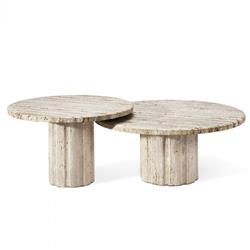 Amerigo Mid Century Modern Cream Marble Coffee Table - Set of 2|