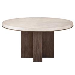 Ezra Rustic Lodge Beige Wood Top Bronze Metal Round Dining Table - 60&quot;W