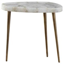 Ethan Modern Classic White Stone Top Antique Brass Metal Side Table - Short
