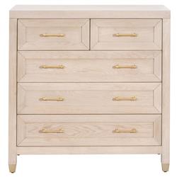 Stacy Modern Classic Light Brown Oak Brass Steel 5 Drawer Dresser