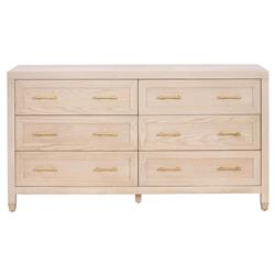 Stacy Modern Classic Light Brown Oak Brass Steel 6 Drawer Double Dresser
