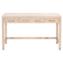 Stacy Modern Classic Light Brown Oak Wood Brass Steel 3 Drawer Desk