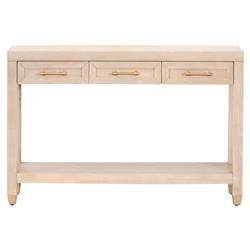 Stacy Modern Light Brown Oak Brass Steel 3 Drawer Rectangular Console Table