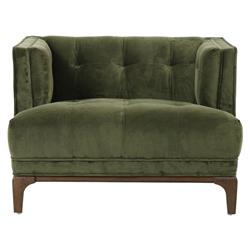 Allen Mid Century Green Velvet Upholstered Brown Wood Tufted Arm Chair
