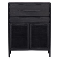 Rhian Coastal Beach Black Mango Wood Black Woven Cane 3 Drawer Dresser