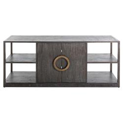 Chrei Mid Century Dark Brown Ash Wood Brass Handles Media Cabinet - 72"W