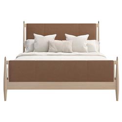 Adalyn Modern Classic Camel Upholstered Leather Beige Oak Bed - Queen