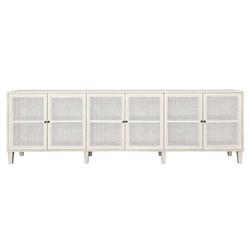 Gabriel Coastal Beach White Acacia Wood Woven Rattan Sideboard - 109"