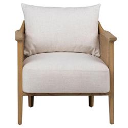 Dorey Coastal Beach Cream Upholstered Woven Rattan Natural Wood Occasional Chair