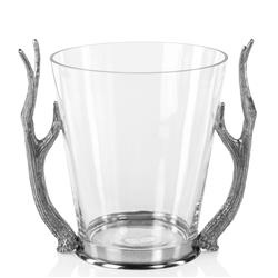 David Rustic Lodge Clear Glass Pewter Antler Handles Wine Bucket